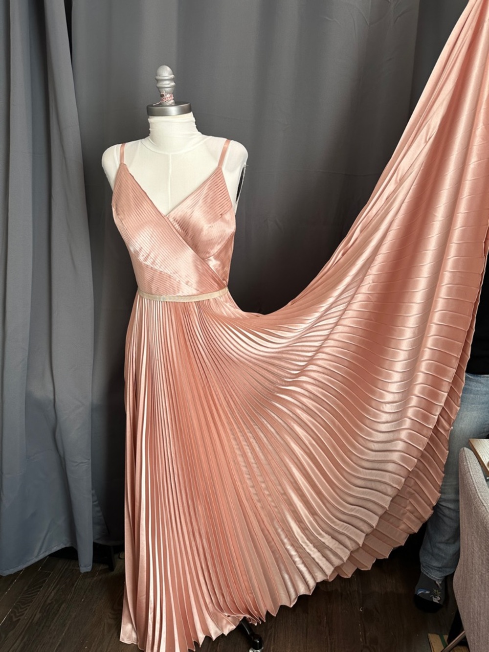 Pleated Satin Maxi Dress in Blush Pink